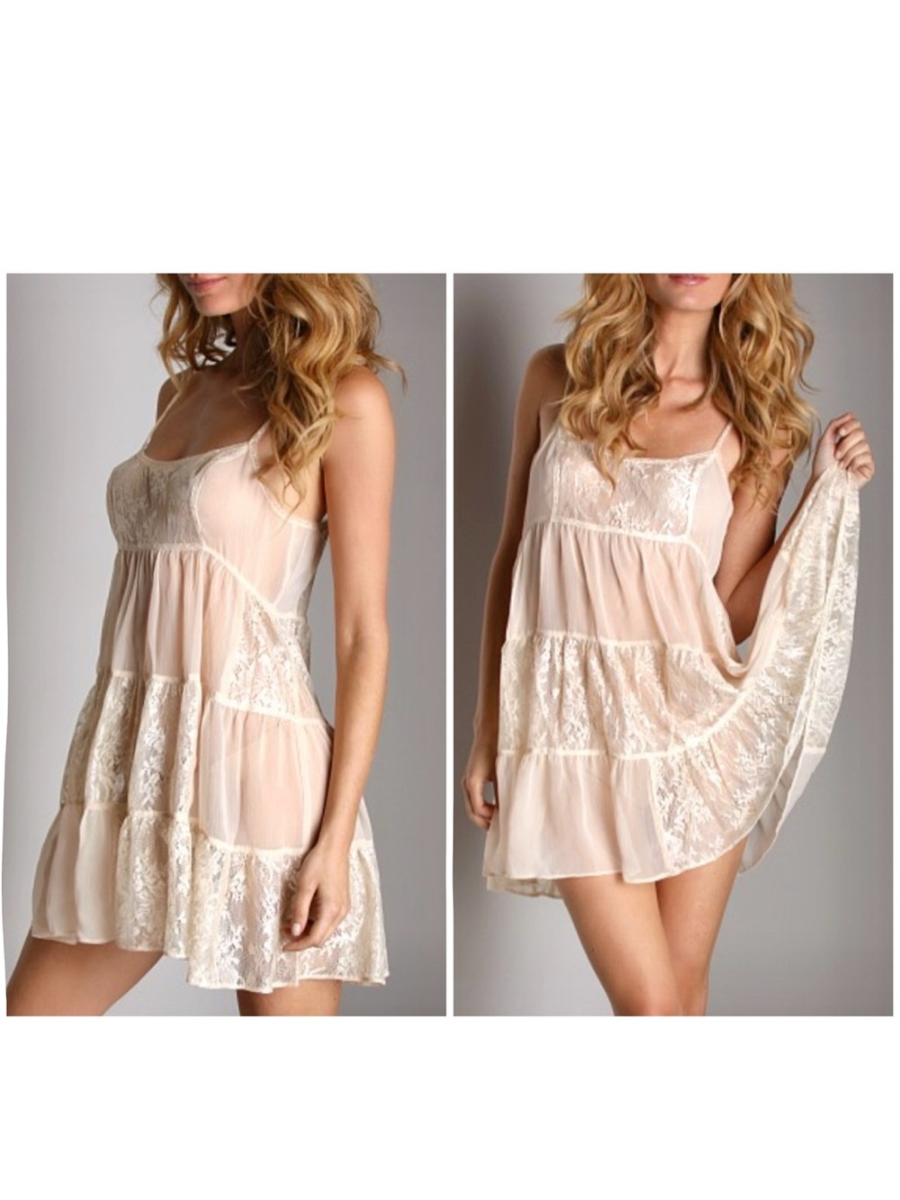 Free People Sheer Lace Mini Dress in Cream